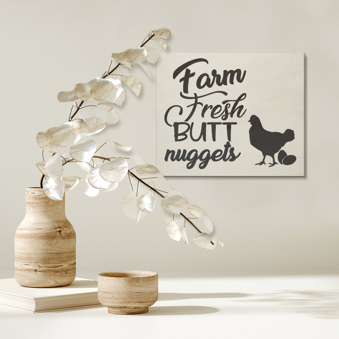 JennyGems Farm Fresh Butt Nuggets Wooden Sign, Funny Chicken Coop Signs
