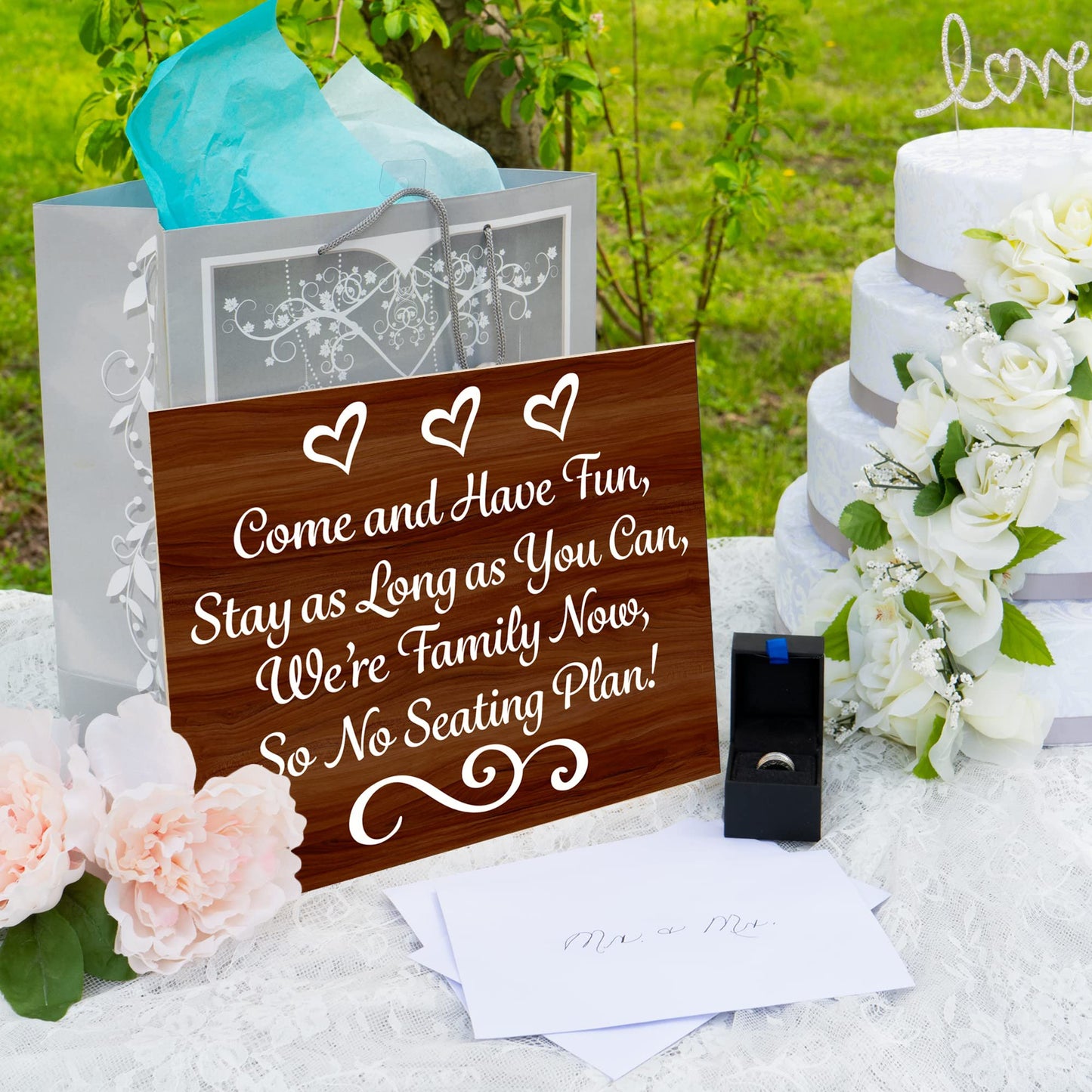 JennyGems Wedding Seating Sign No Seating Plan Wedding Sign, Wedding Ceremony and Reception Decorations, Wedding Welcome Sign, 14.5x11.5 Inch Rustic Wood Sign