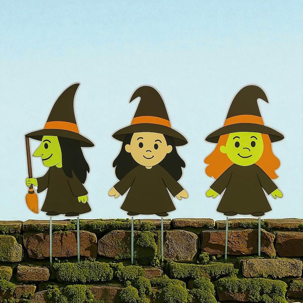 Halloween Yard Signs Set of 3, Outdoor Halloween Witch Stakes, Weatherproof PVC Decorations