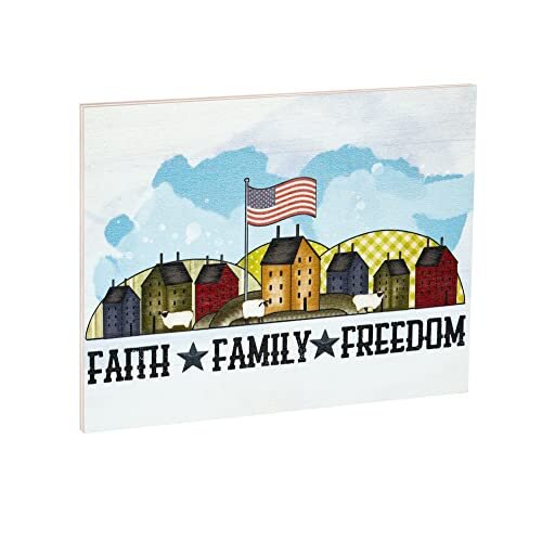 JennyGems Patriotic Decor, Faith Family Freedom Sign, 4th of July, Memorial Day