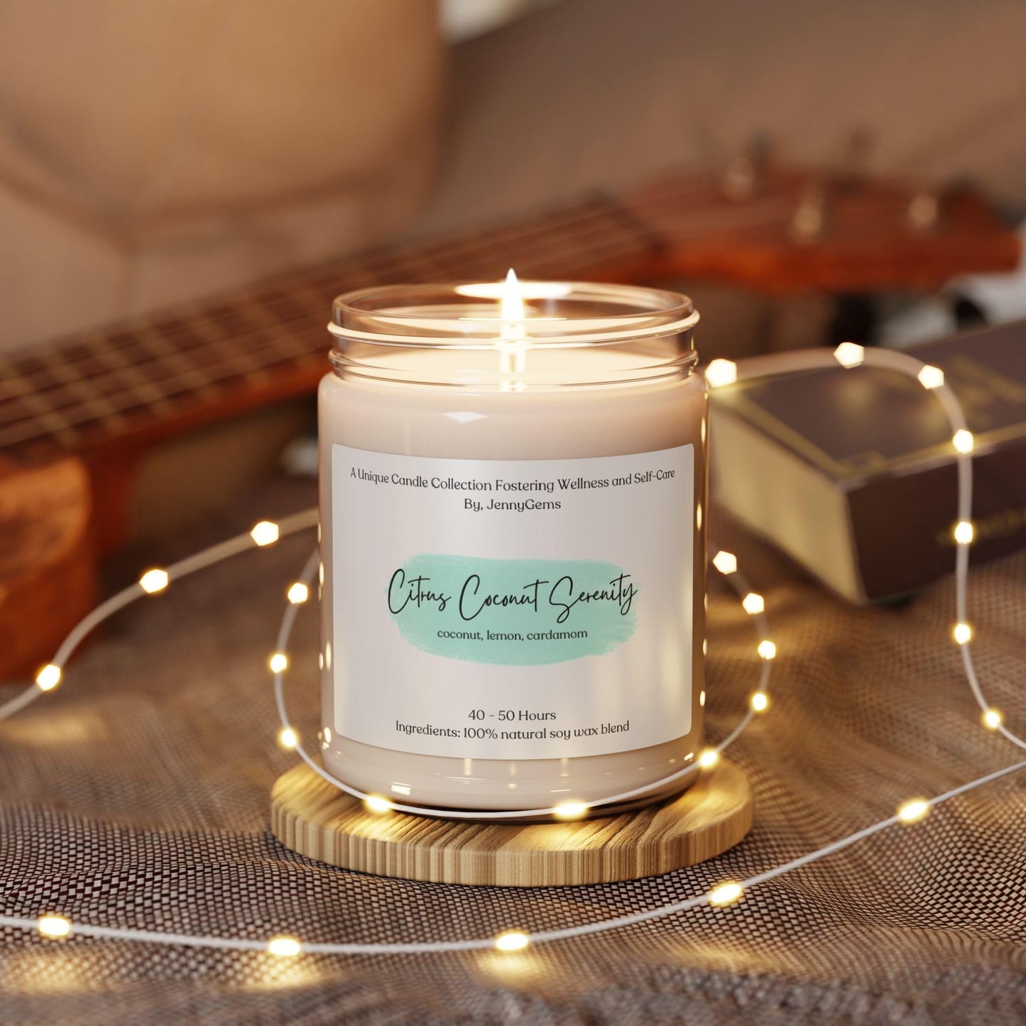 Soy Candle, Wellness and Self Care Candle, Coconut Scent, 9oz, Tranquility, Relaxation Tool, Home Fragrance