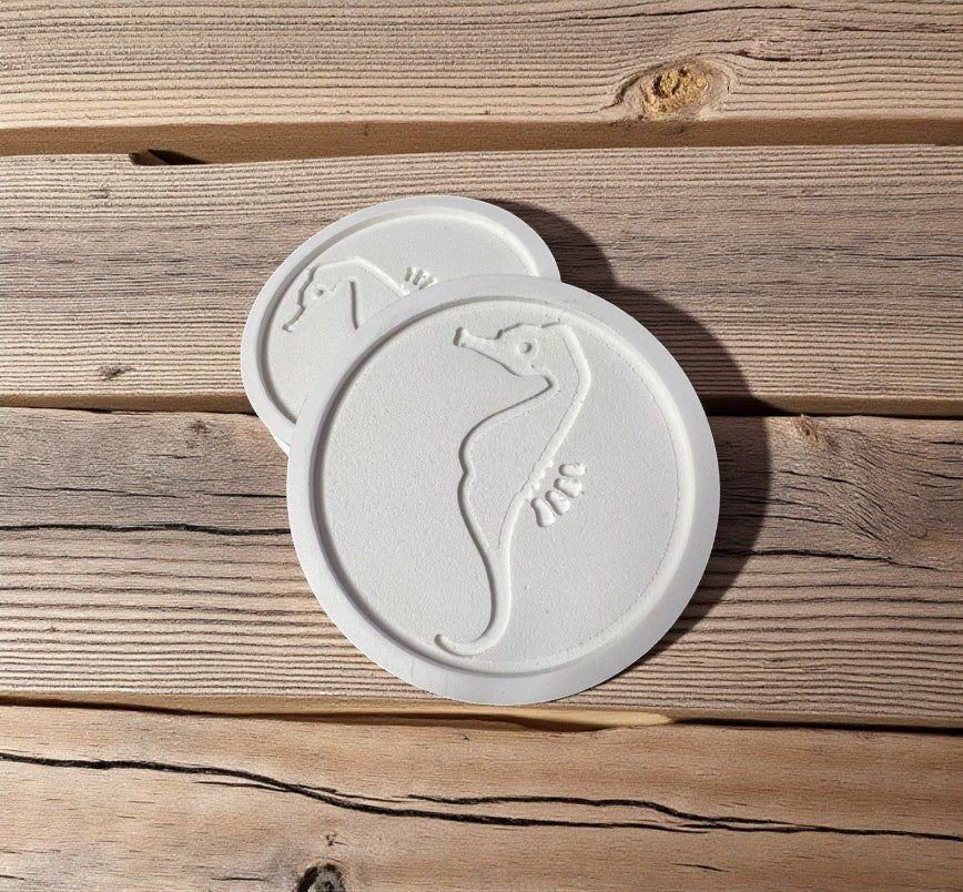 Seahorse Drink Coasters Set of 4, Indoor Outdoor PVC Coasters, Carved Seahorse