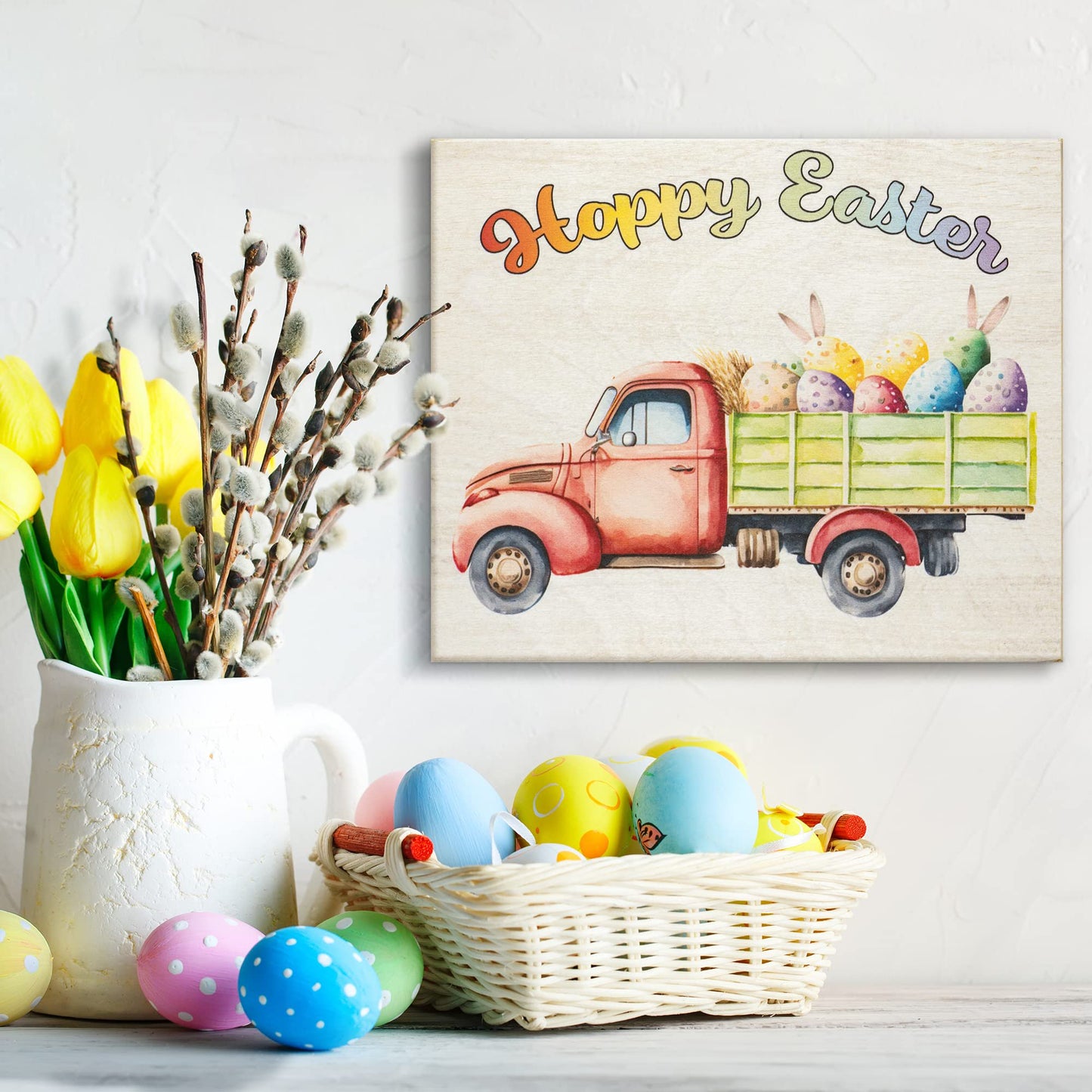 JennyGems Easter Decorations for the Home, Easter Sign, Farmhouse Easter Decor, 7.25 x 6 Wooden Sign, Made in USA