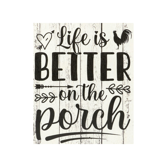 JennyGems Life is Better on the Porch Wooden Sign, Farm Life Decor and Wall Hanging, Whitewash Color, Made in USA