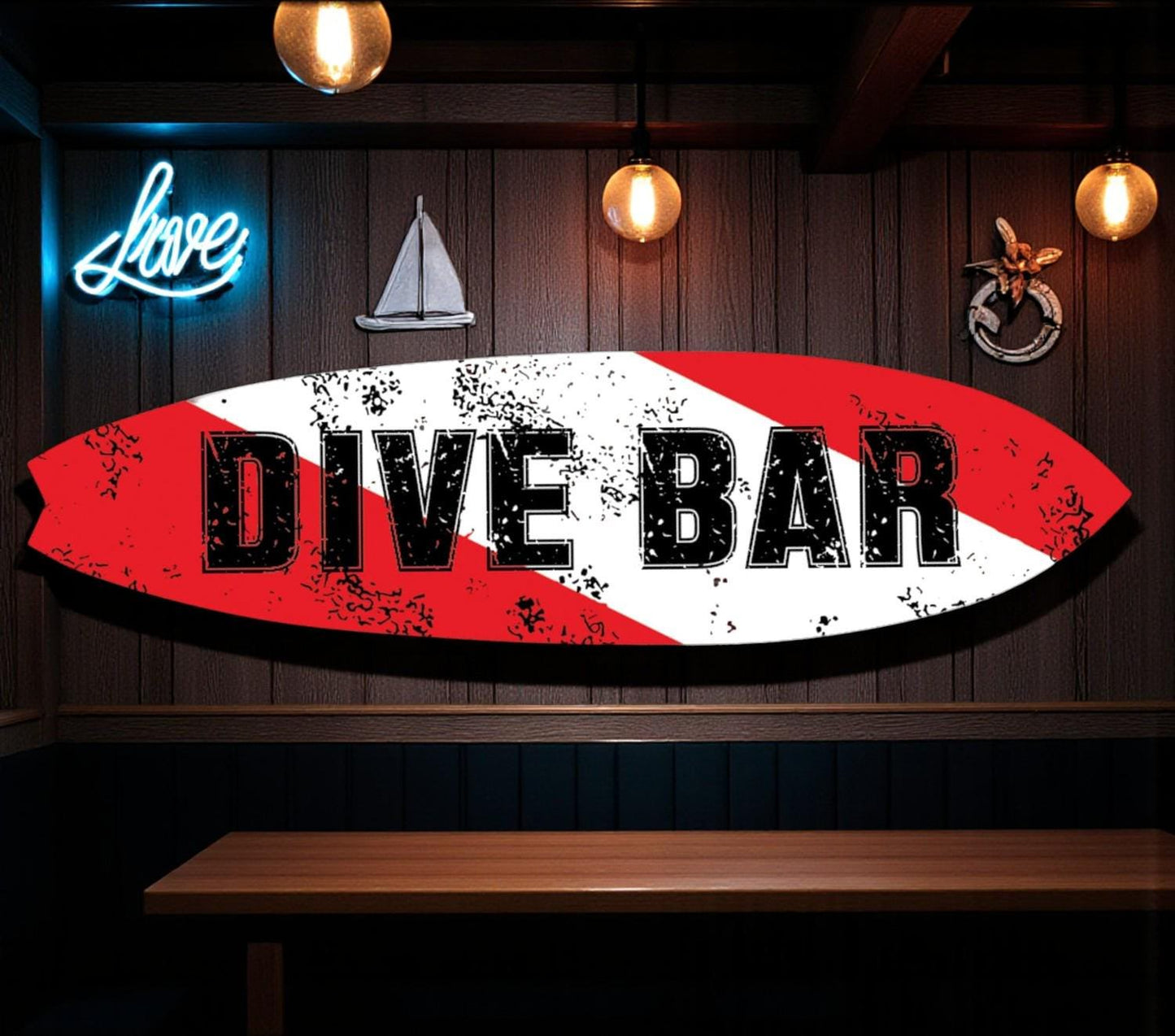 Dive Bar Surfboard Sign -Beach Bar Decor