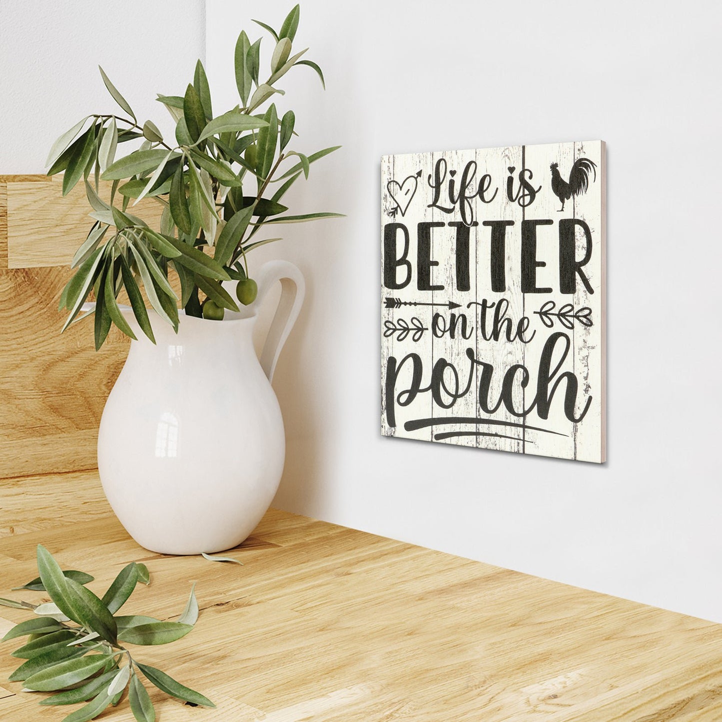 JennyGems Farmhouse Decor, Porch Sign,  Life Is Better on Porch Whitewash Gift