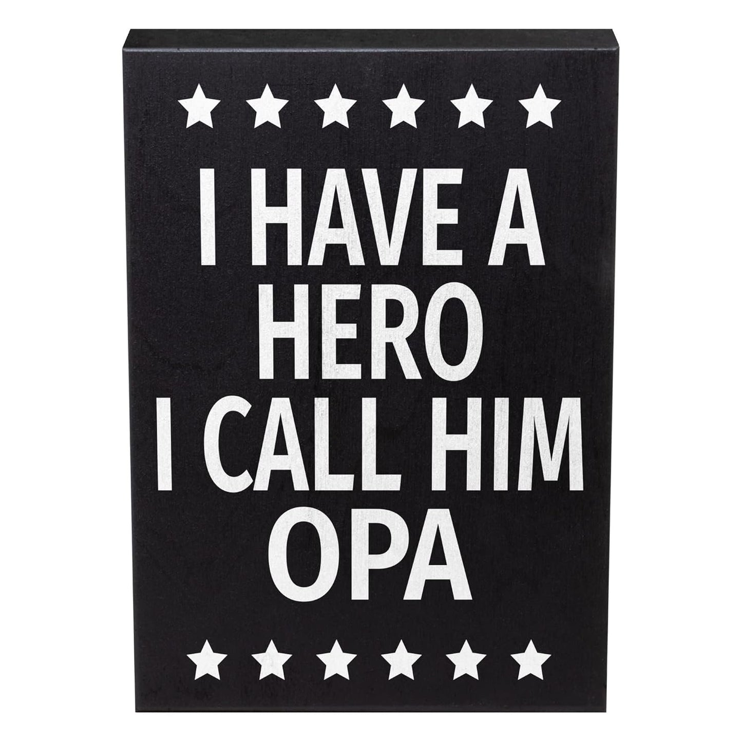 JennyGems Opa Gifts, I Have a Hero I Call Him Opa Wooden Sign, Shelf Decor and Wall Hanging, Made in USA