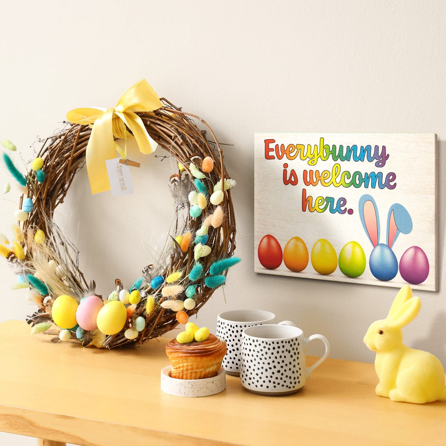 JennyGems Easter Decorations for the Home, Easter Sign, Farmhouse Easter Decor, 7.25 x 6 Wooden Sign, Made in USA