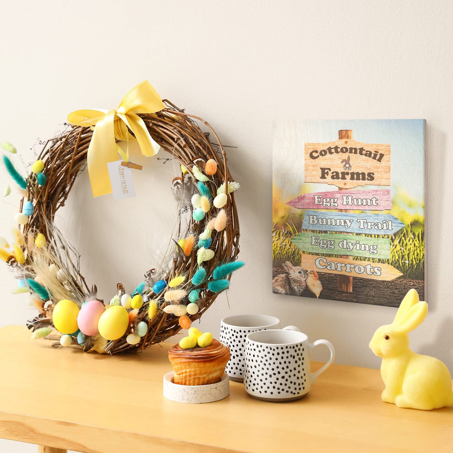 JennyGems Easter Decorations for the Home, Easter Sign, Farmhouse Easter Decor, 7.25 x 6 Wooden Sign, Made in USA