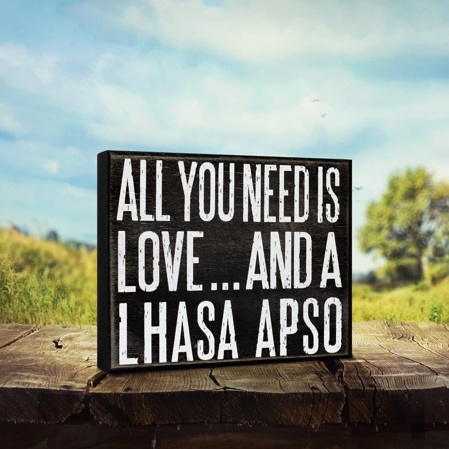JennyGems Lhasa Apso Gifts, All You Need Is Love and a Lhasa Apso Wooden Sign, Shelf Decor and Wall Hanging
