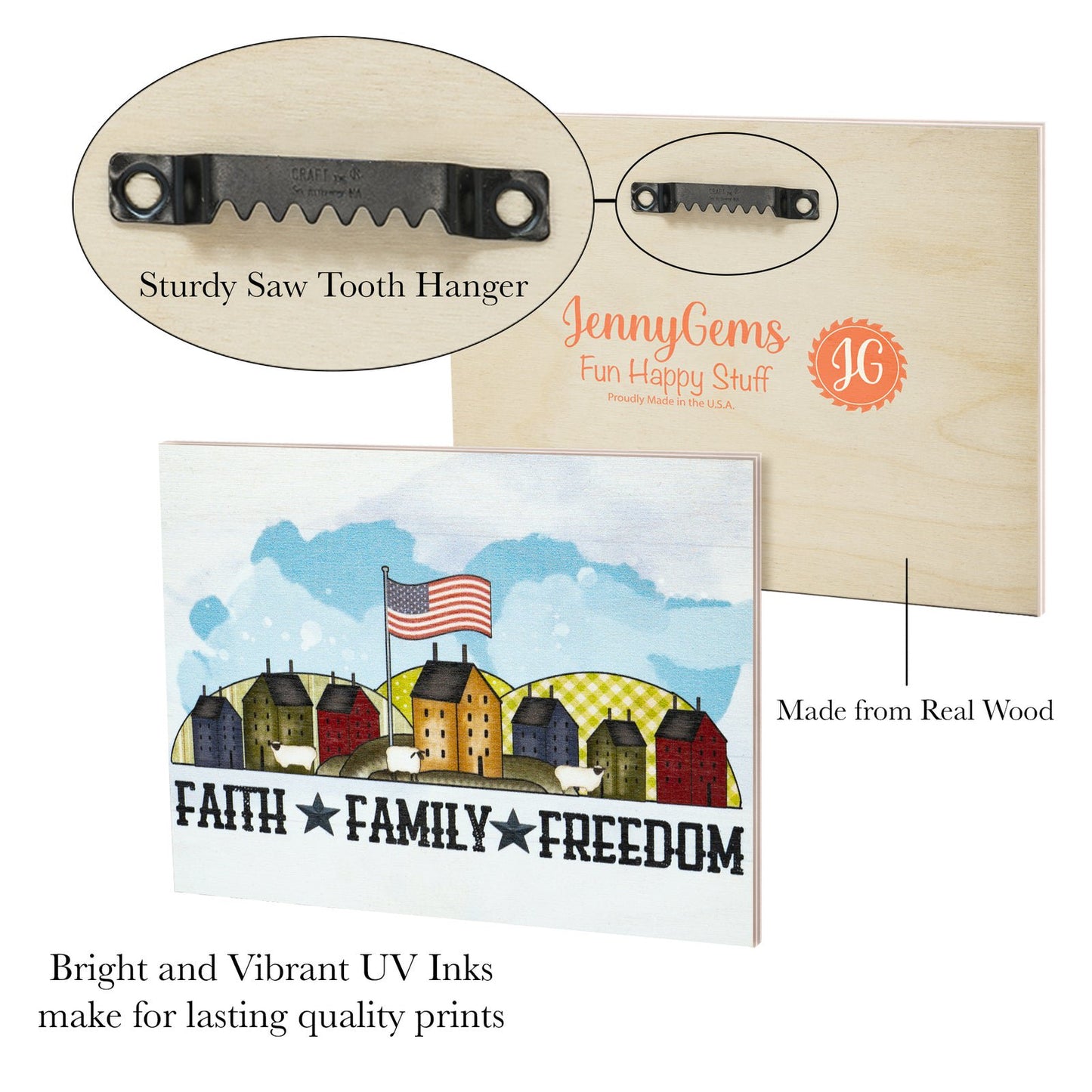JennyGems Patriotic Decor, Faith Family Freedom Sign, 4th of July, Memorial Day