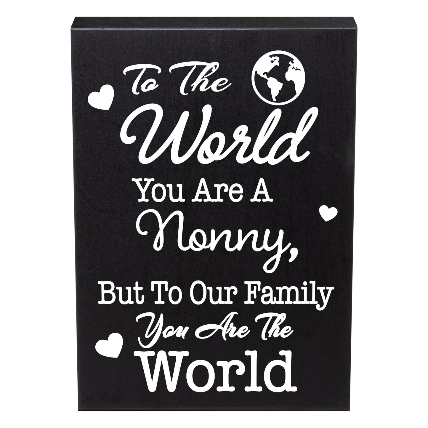JennyGems Nonny Gifts, To the World You Are a Nonny To Our Family You Are the World Wooden Sign, Shelf Decor Wall Hanging, Made in USA