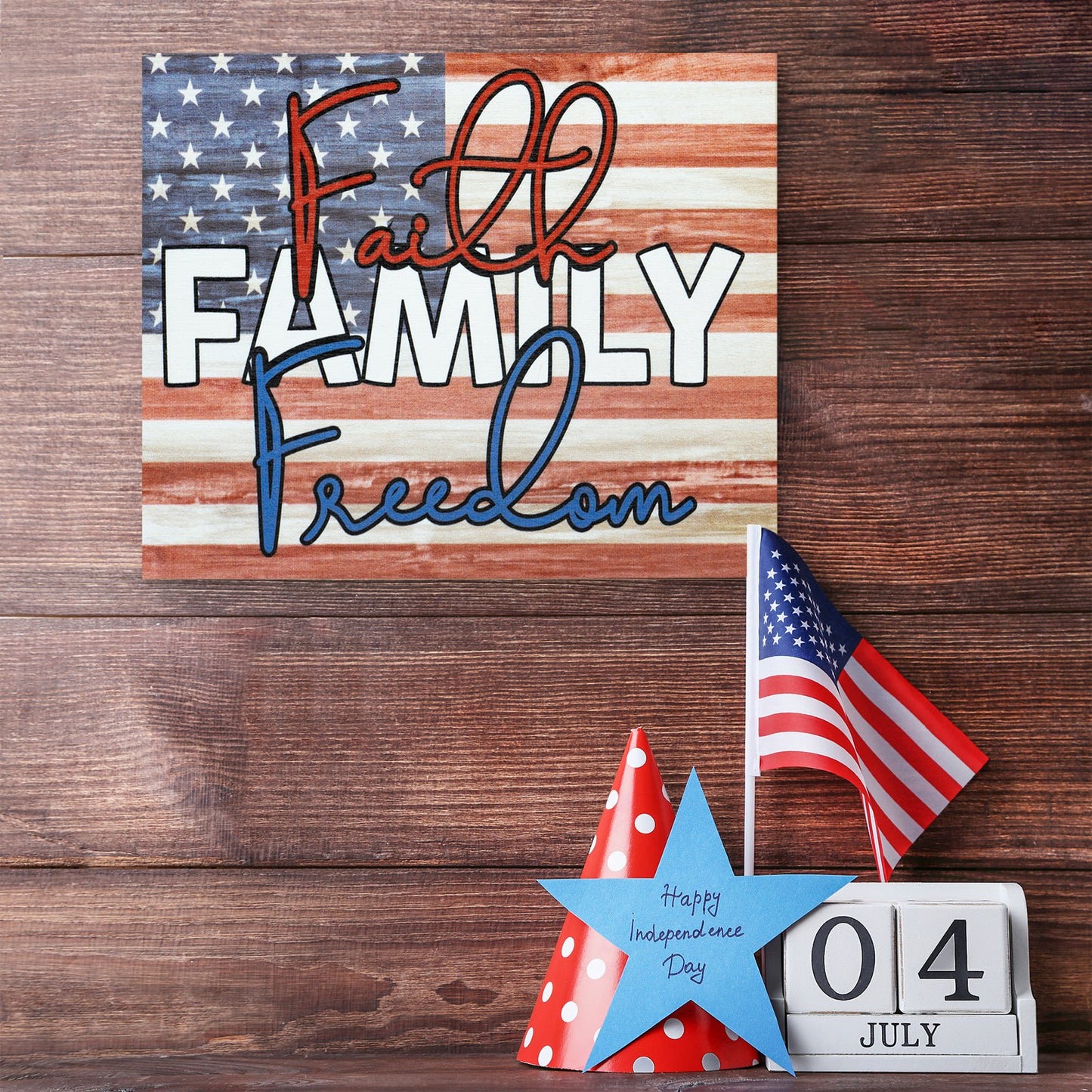 JennyGems Patriotic Decor, Faith Family Freedom Sign, 4th of July,  Memorial Day