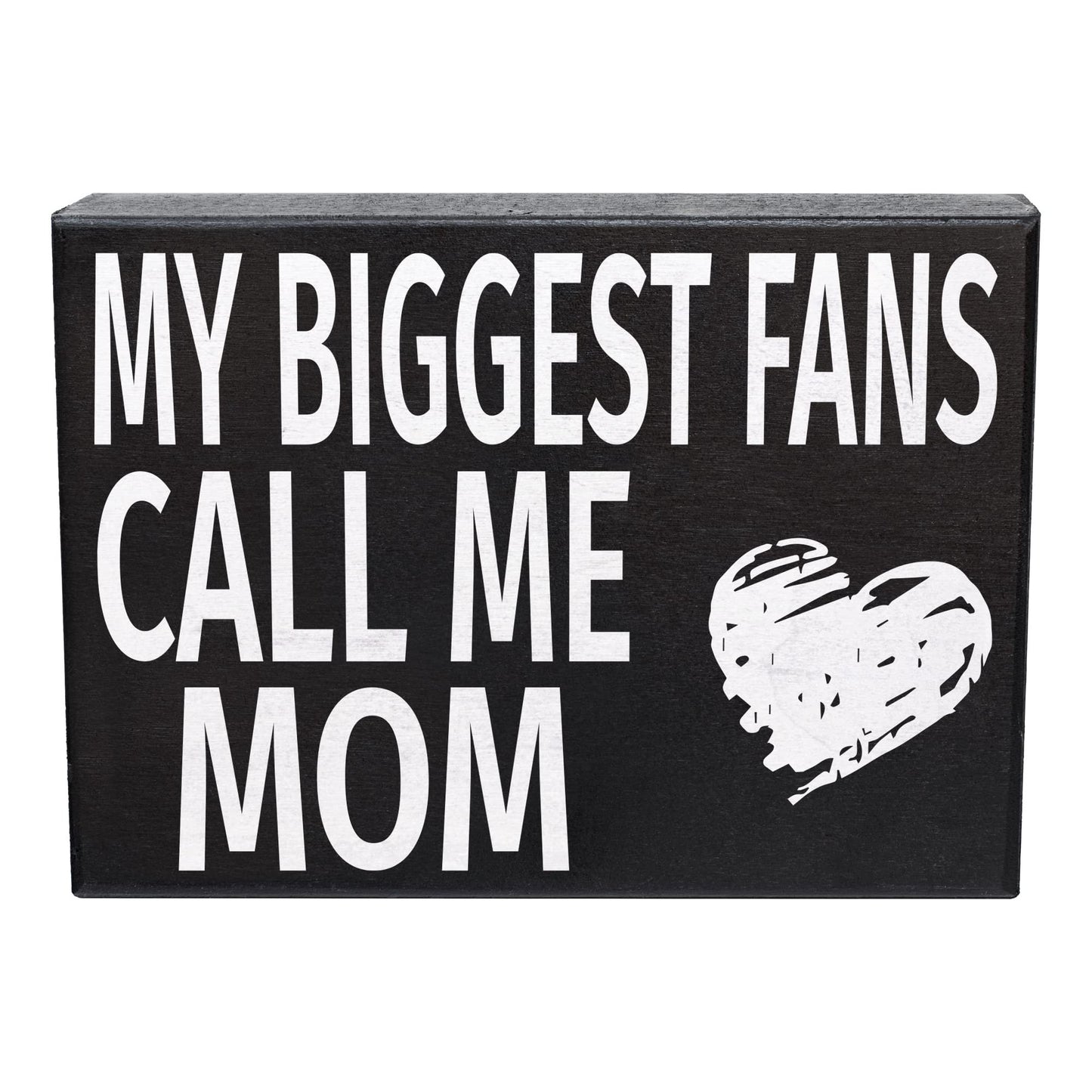 JennyGems Gifts for Mom, My Biggest Fans Call Me Mom Wooden Sign, Shelf Decor and Wall Hanging, Made in USA