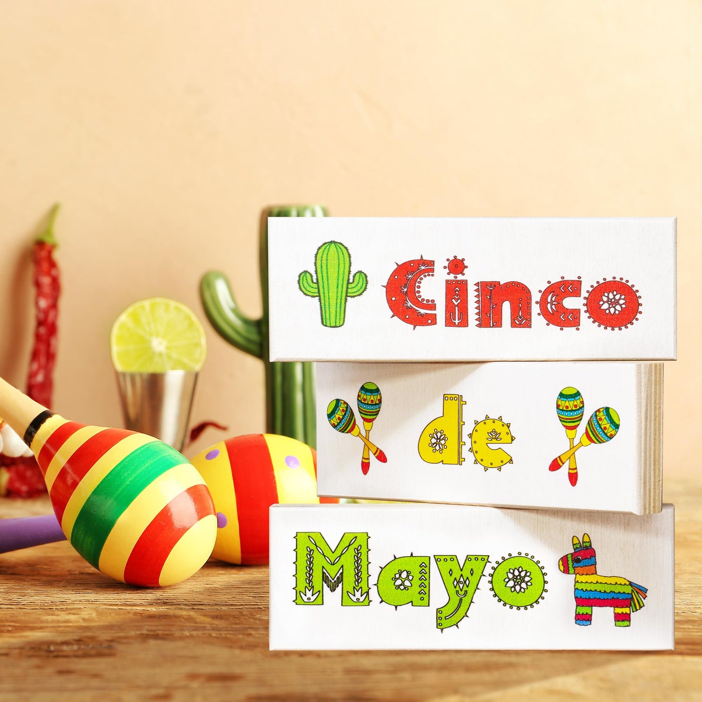 Cinco De Mayo 3pc Wooden Signs Set, Cinco de Mayo Decor, Tiered Tray Signs, American Made