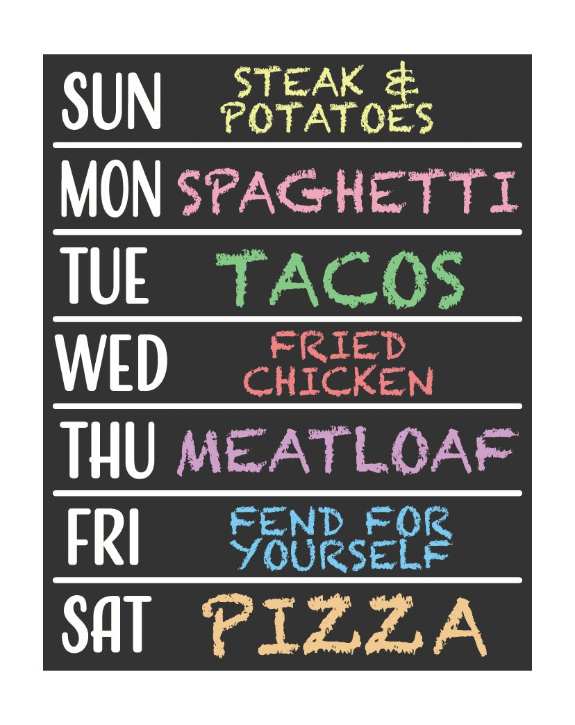 Menu Chalkboard Sign, Weekly Meal Planner Menu Board