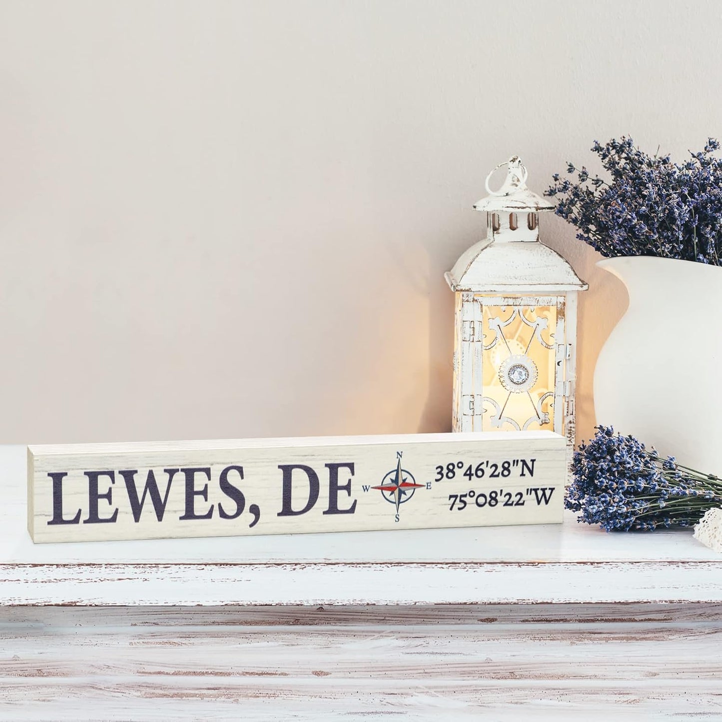 Lewes Delaware Sign: Compass Coordinates, Coastal Decor
