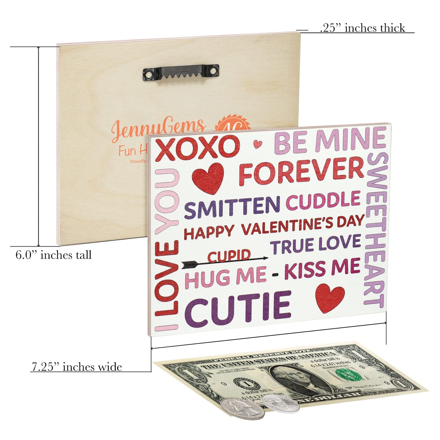 JennyGems Valentines Day Decor, Happy Valentine's Day Be Mine XOXO Hug Me I Love You Wooden Sign, Valentines Day Decoration, Made in USA