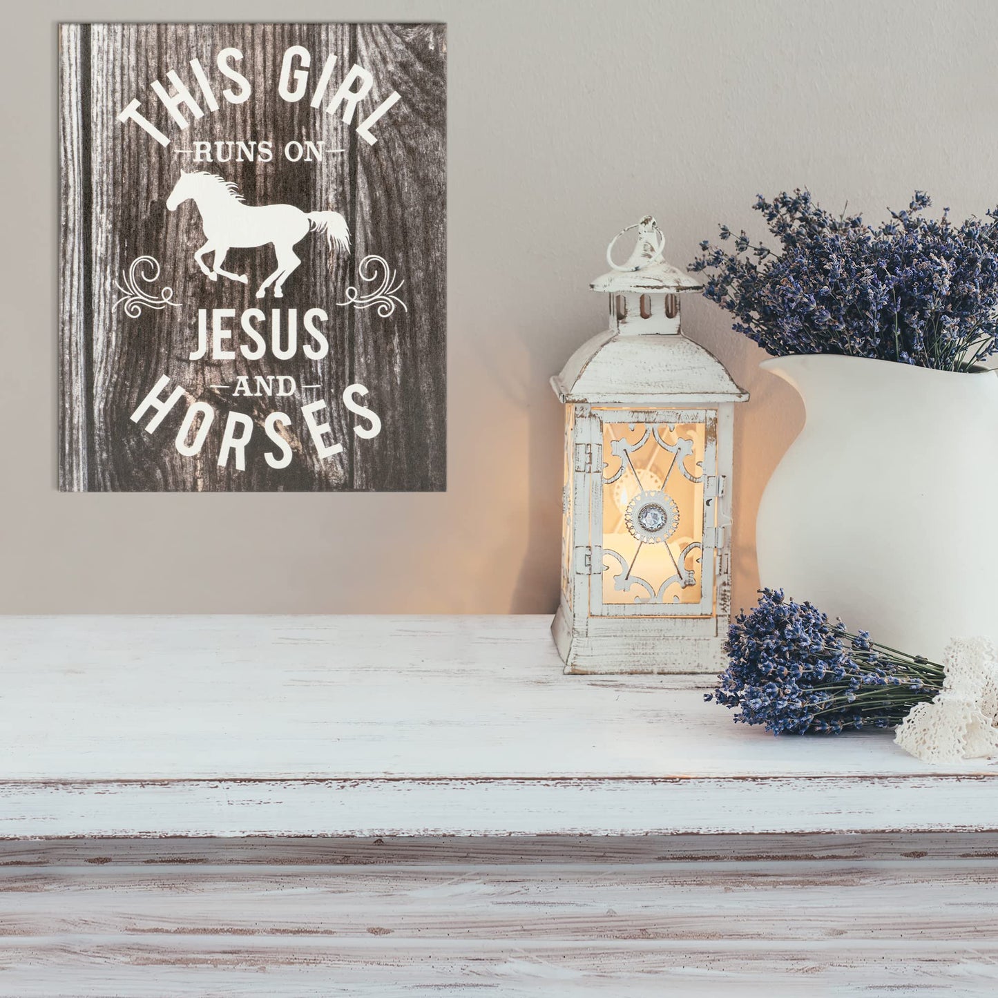 JennyGems This Girl Runs on Jesus and Horses Wooden Sign, Country Girl Gift and Decor, Horse Decorations, Made in USA