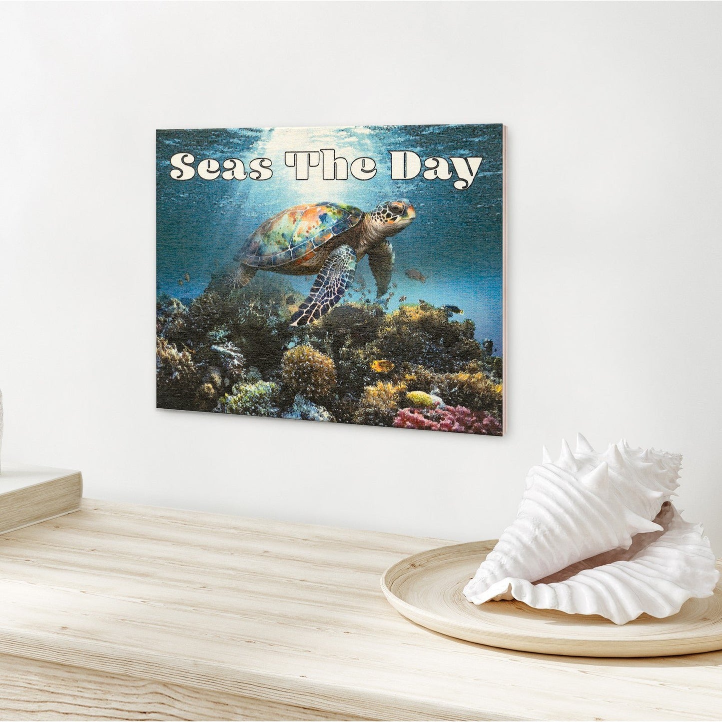 JennyGems Sea Turtle Decor, Seas the Day Wooden Sign, Ocean Theme Wall Art