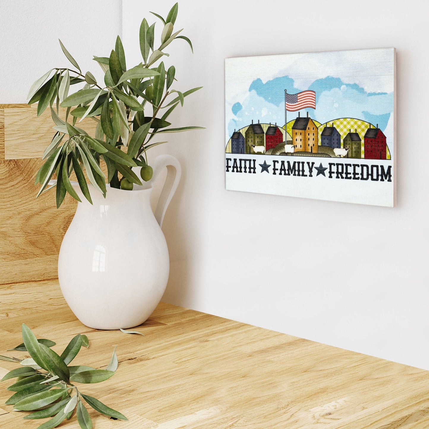 JennyGems Patriotic Decor, Faith Family Freedom Sign, 4th of July, Memorial Day
