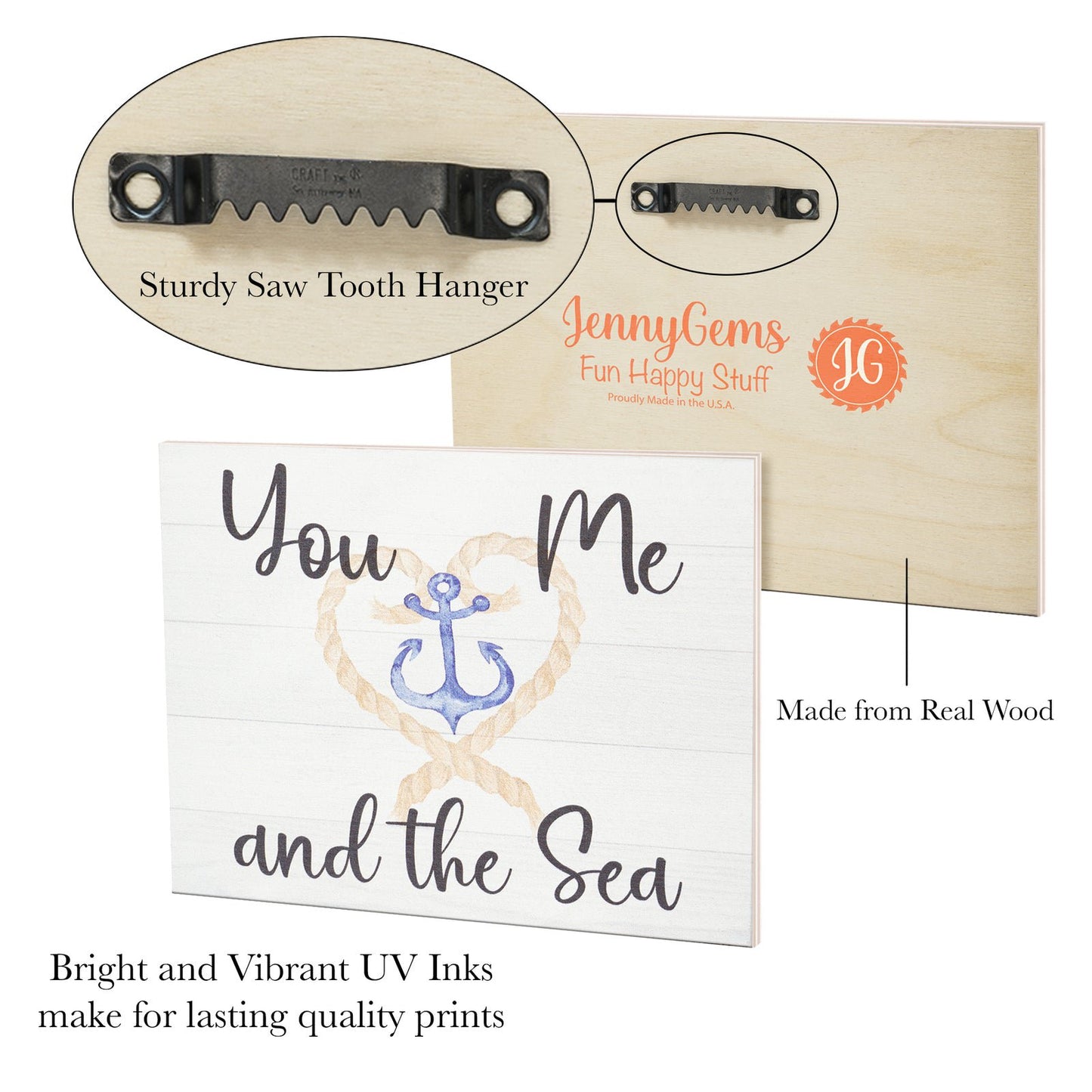 JennyGems Beach Rustic Farmhouse Sign, Inspirational Gifts You Me And the Sea