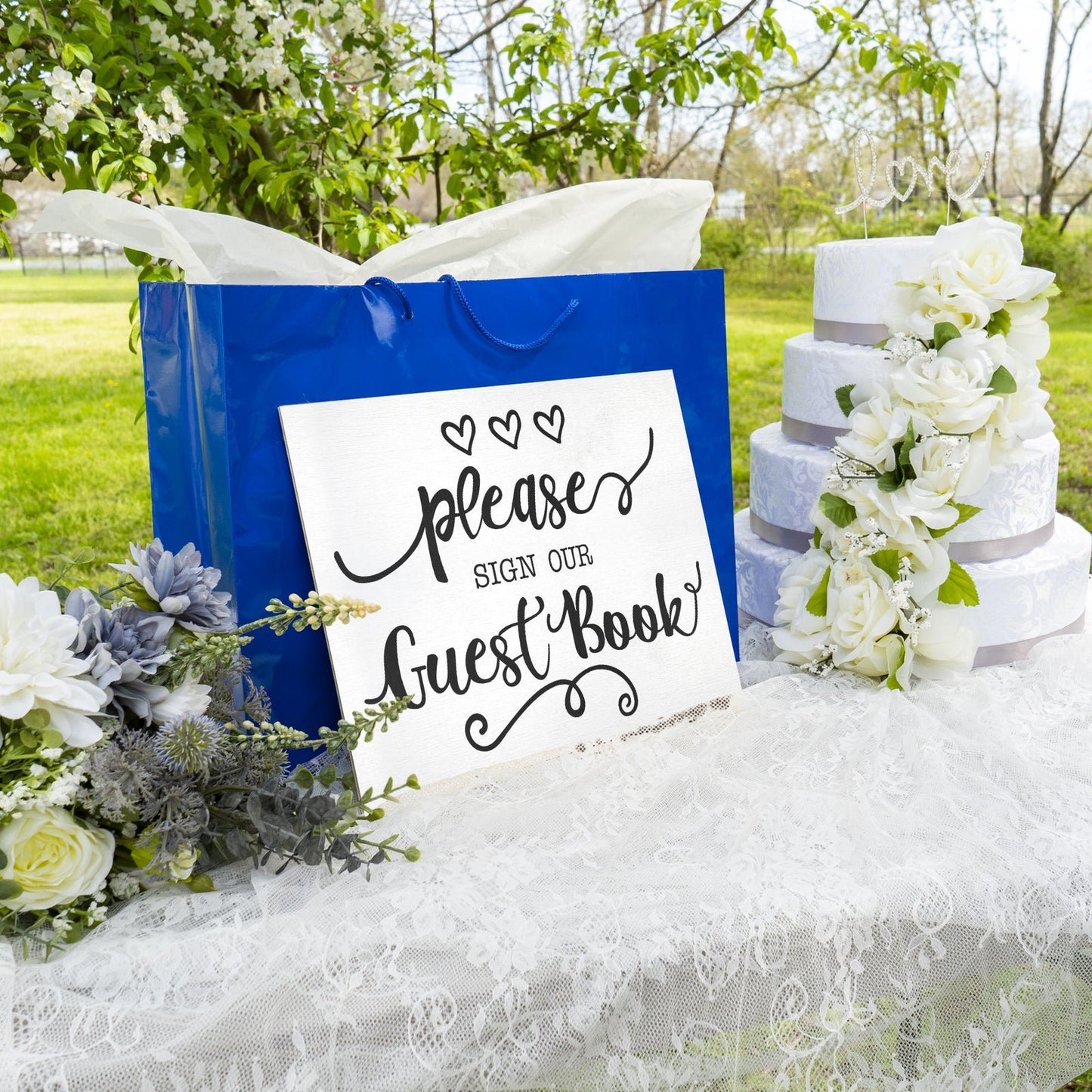 JennyGems Guestbook Sign, Guest Book Table Sign, Wedding Reception Decor (White)
