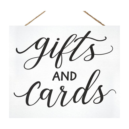 JennyGems Gifts and Cards Sign, Wedding Signs, Bridal Shower Party Decor (White)