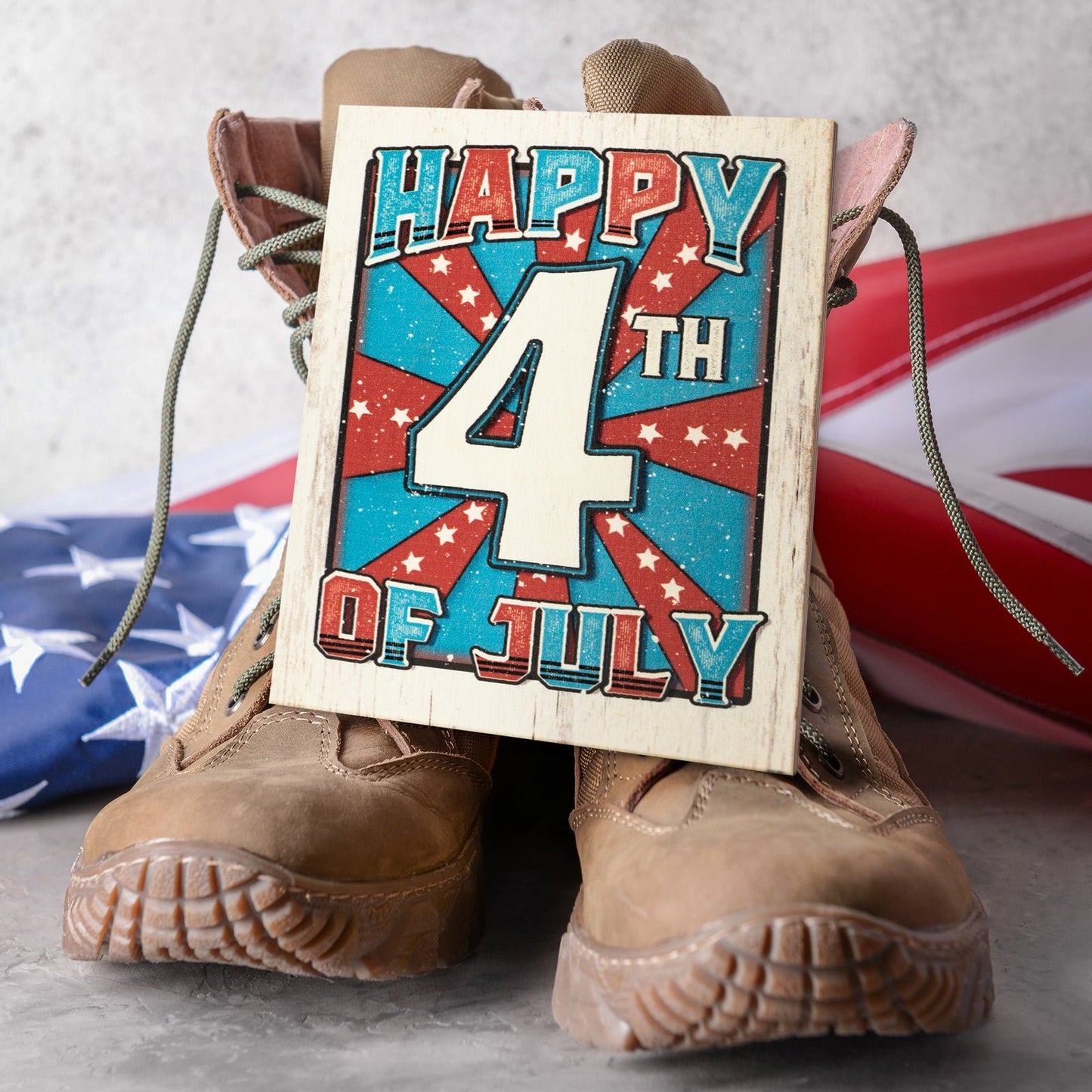 JennyGems Patriotic Decor, Happy 4th of July Wooden Sign, Independence Day Decor