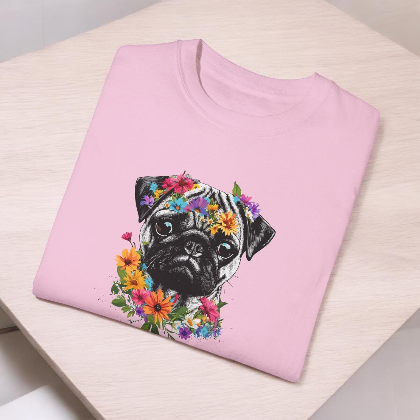 Pretty Floral Pug T-shirt