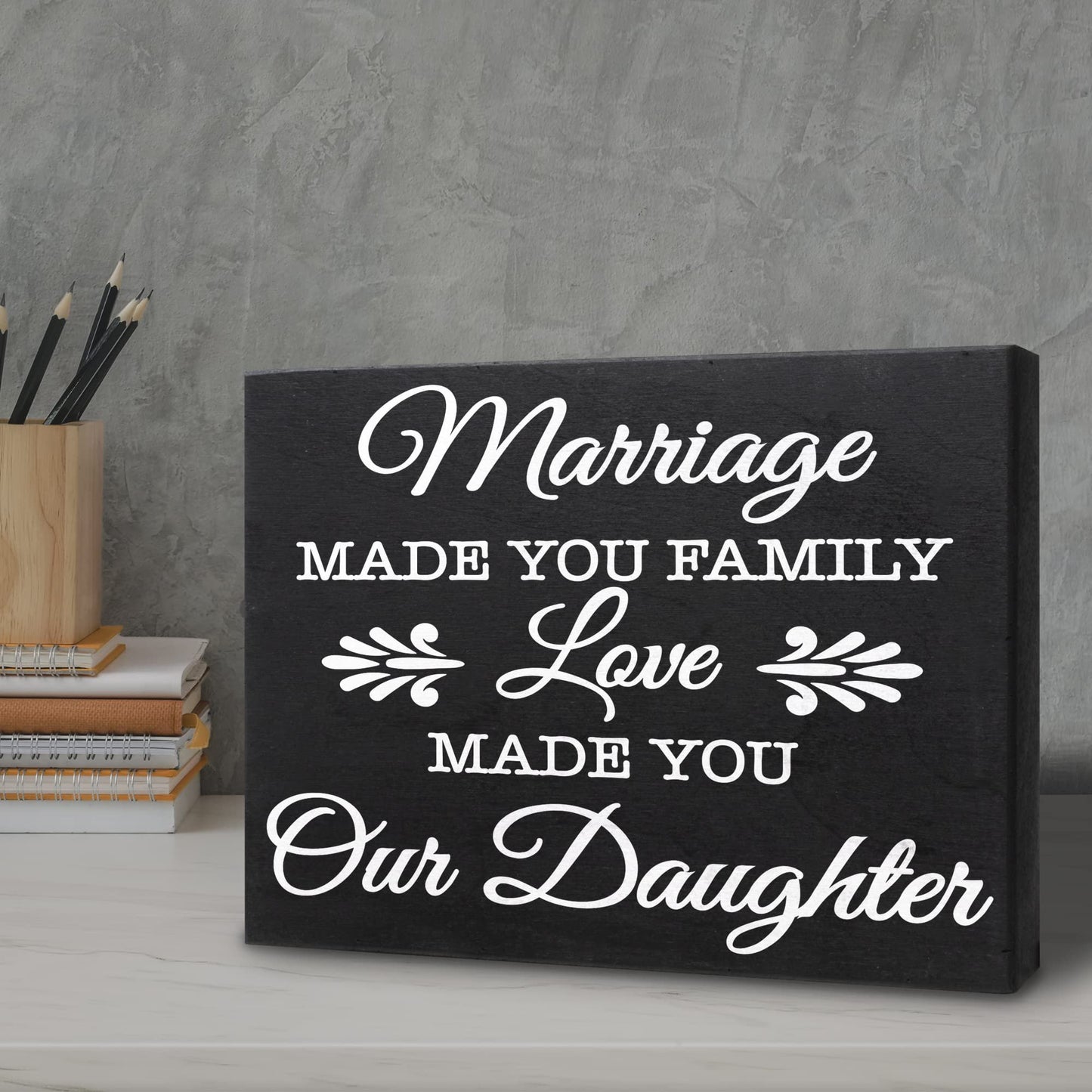 JennyGems Daughter in Law Gifts, Marriage Made You Family Love Made You Our Daughter Wooden Sign, Wedding Gift