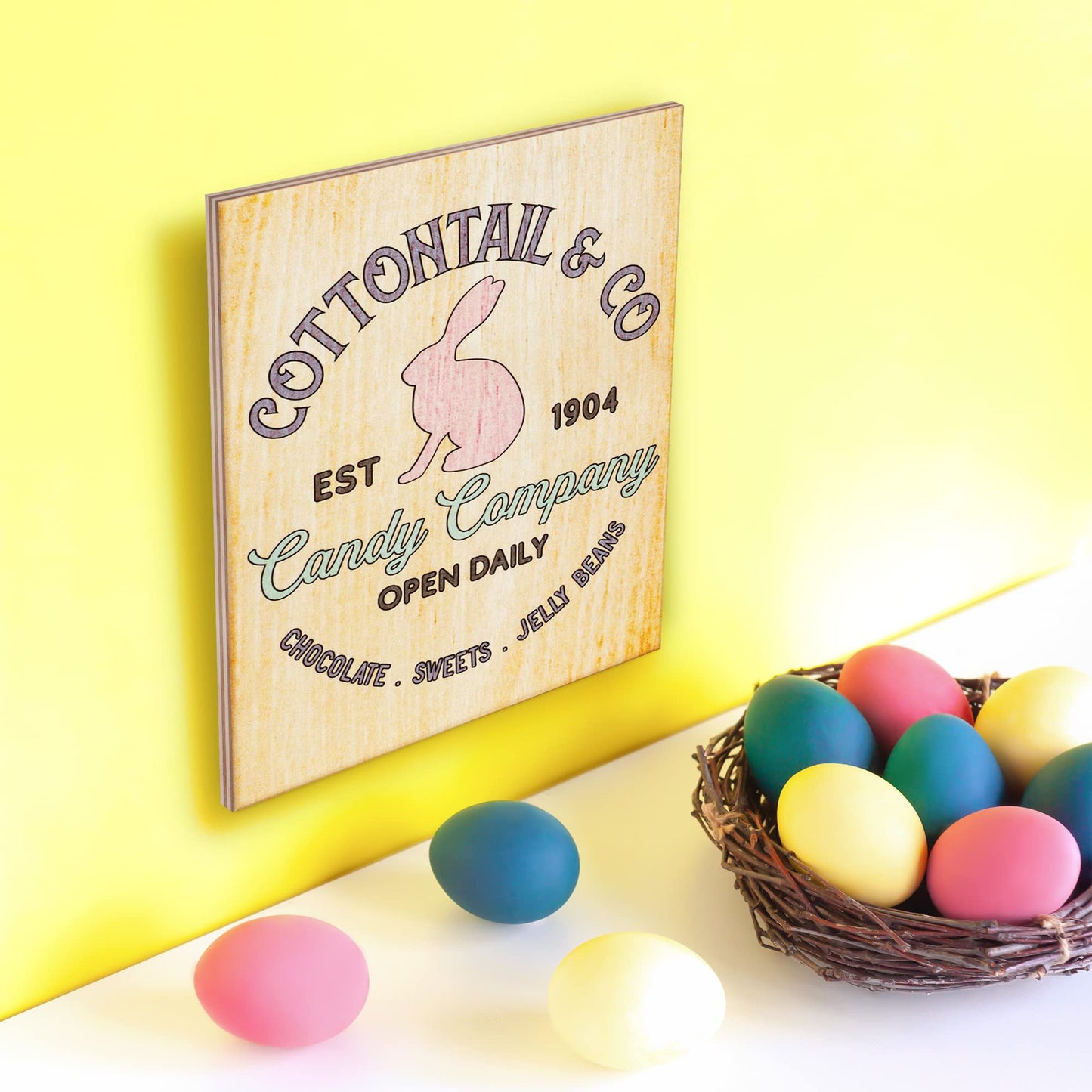 JennyGems Easter Decorations for the Home, Easter Sign, Farmhouse Easter Decor, 7.25 x 6 Wooden Sign, Made in USA
