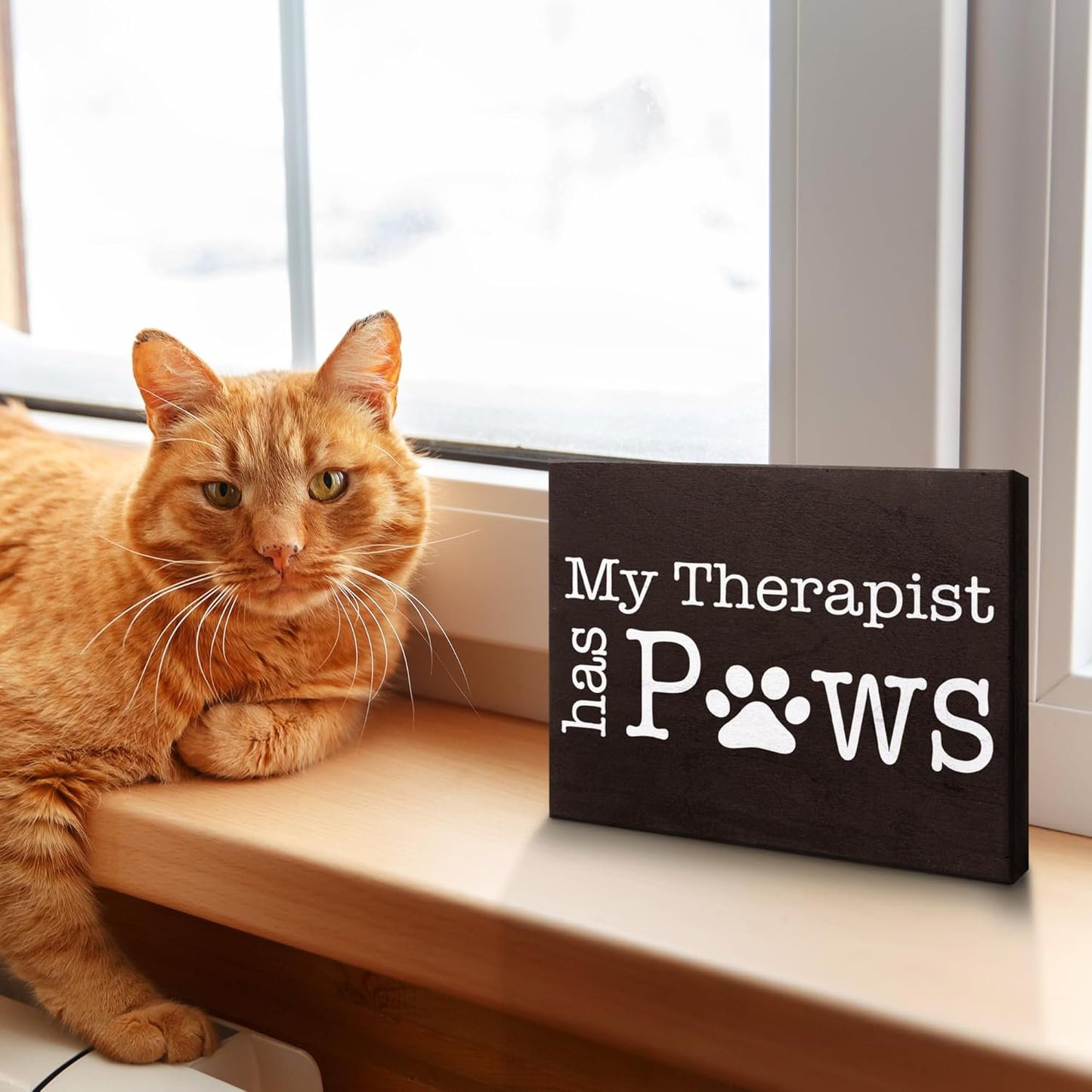 My Therapist Has Paws Wooden Sign Pet Lover Gift for Dog or Cat Owners Cute Home Decor for Shelf or Wall Made in USA