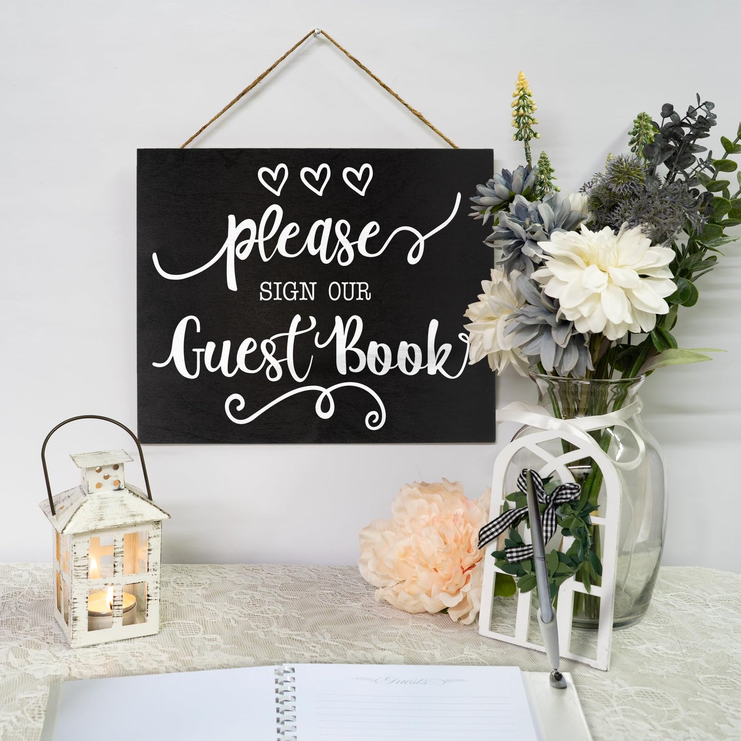 JennyGems Guest Book Sign, Guestbook Table Decor for Party, Wedding or Shower, Black, Made in USA