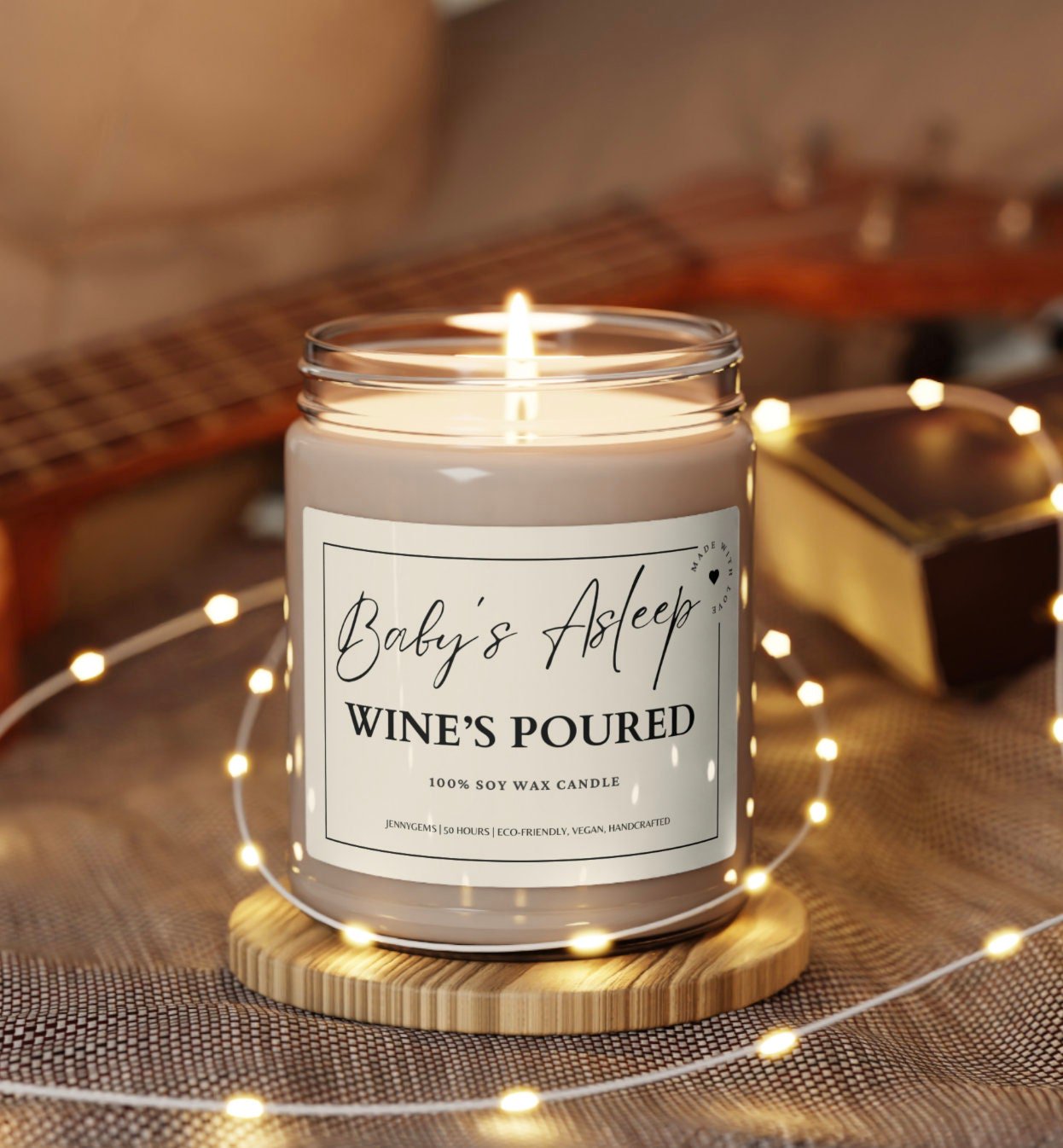 New Mom Soy Wax Candle: Baby's Asleep Wine's Poured