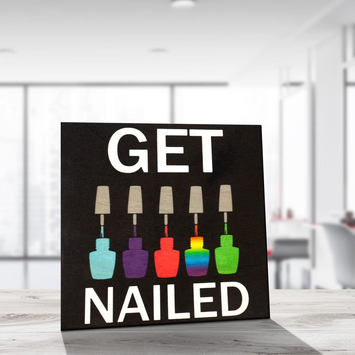 JennyGems Funny Nail Salon Wooden Sign, Get Nailed, Nail Manicurist or Stylist Gift
