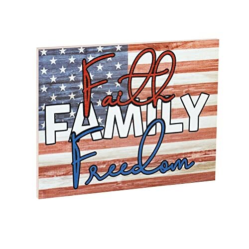 JennyGems Patriotic Decor, Faith Family Freedom Sign, 4th of July,  Memorial Day
