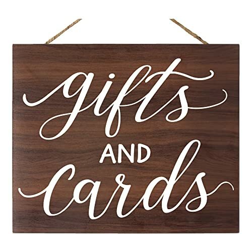 JennyGems Gifts and Cards Sign, Wedding Signs, Bridal Shower Party Decor (Brown)