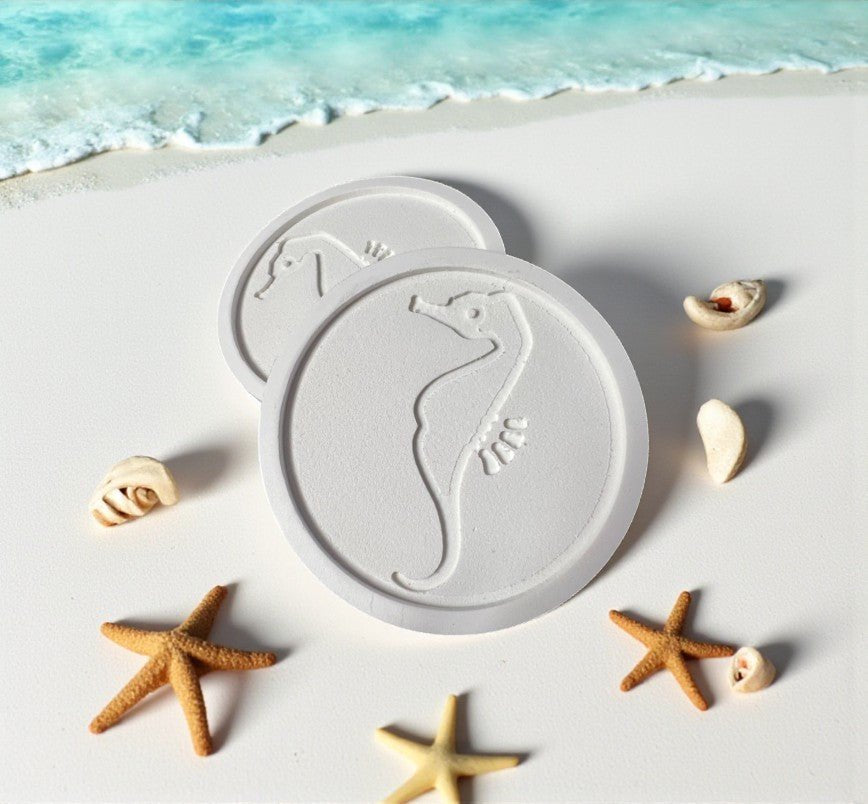 Seahorse Drink Coasters Set of 4, Indoor Outdoor PVC Coasters, Carved Seahorse