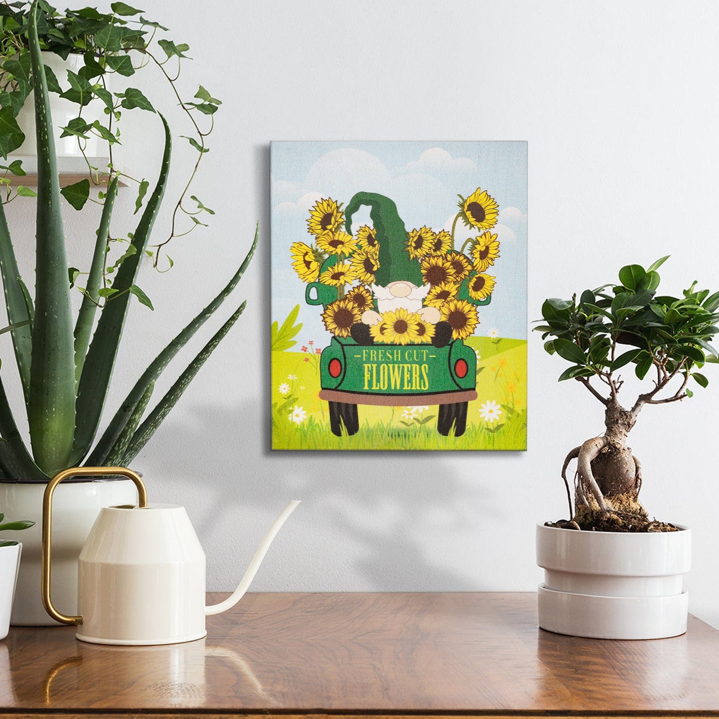 JennyGems Spring Decorations, Sunflower Gnome Sign, Spring Wall Decor
