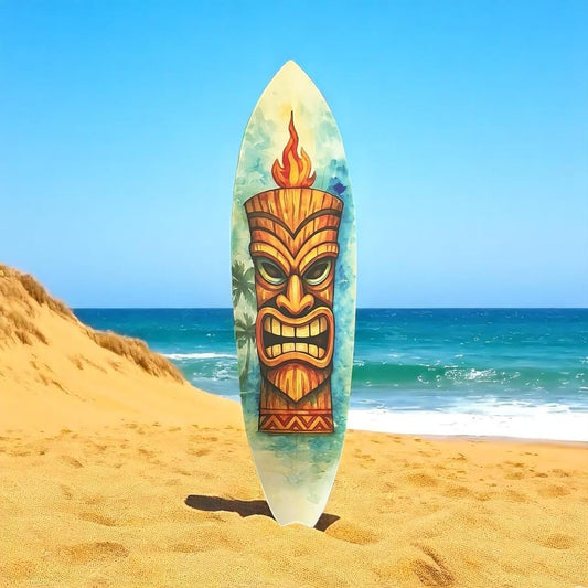 Tiki Surfboard Wall Art – Tropical PVC Decor, Outdoor Tiki Sign, 3 - 5 Feet