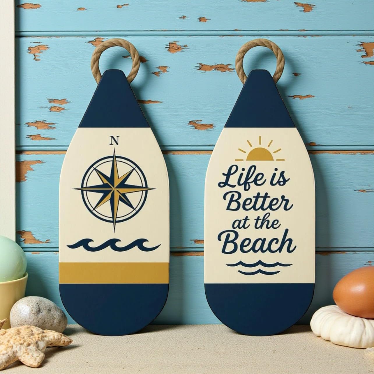 Outdoor Buoy Wall Art - Coastal Decor for Beach or Lake House, Nautical PVC Signs