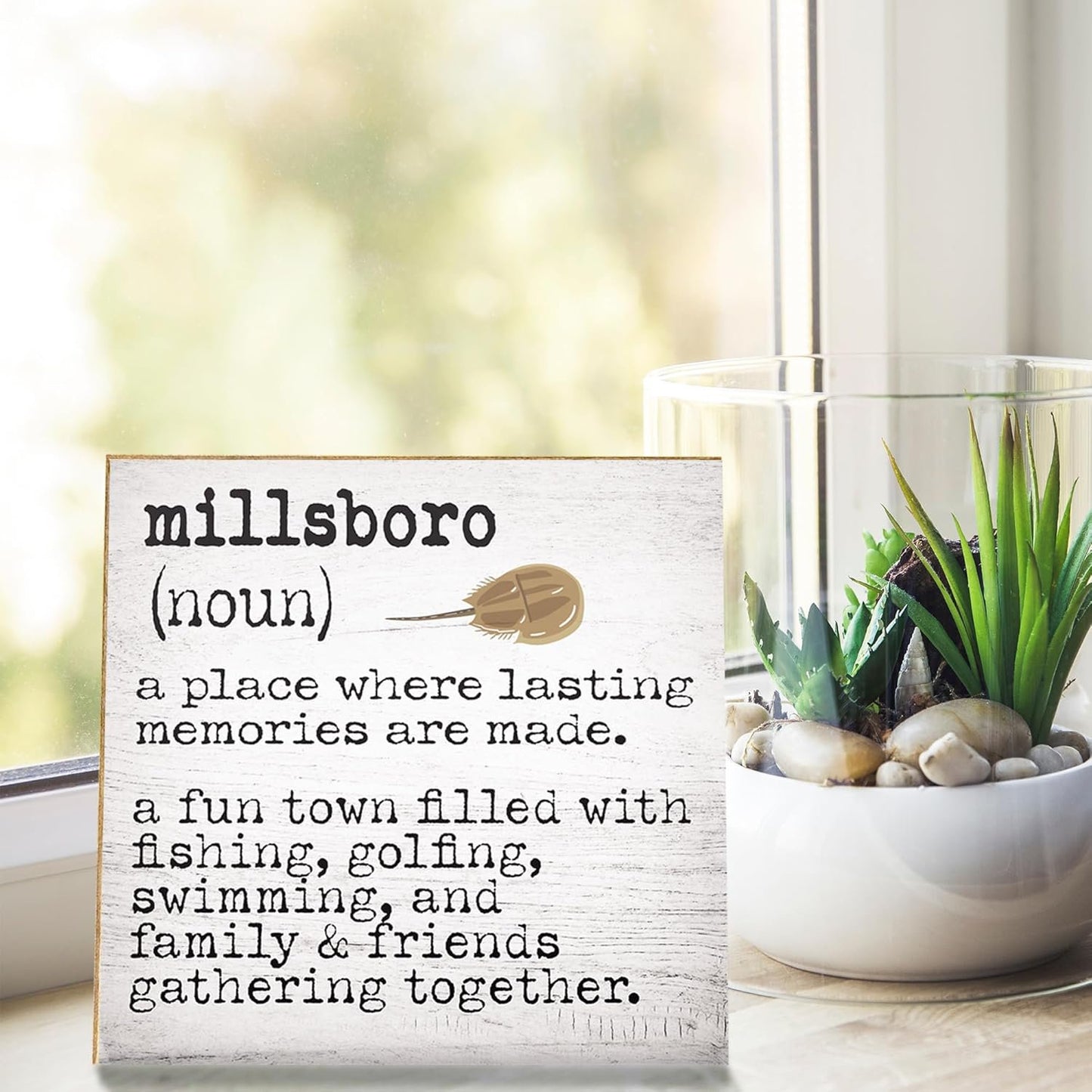 JennyGems Millsboro Delaware Gifts, Delaware Souvenirs, Compass Coordinates Sign, Shelf and Wall Art, Made in USA