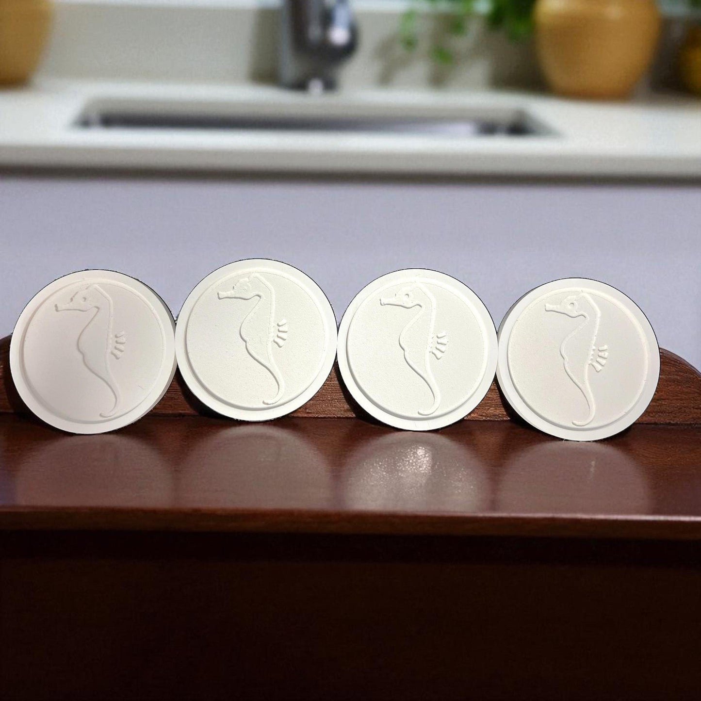 Seahorse Drink Coasters Set of 4, Indoor Outdoor PVC Coasters, Carved Seahorse