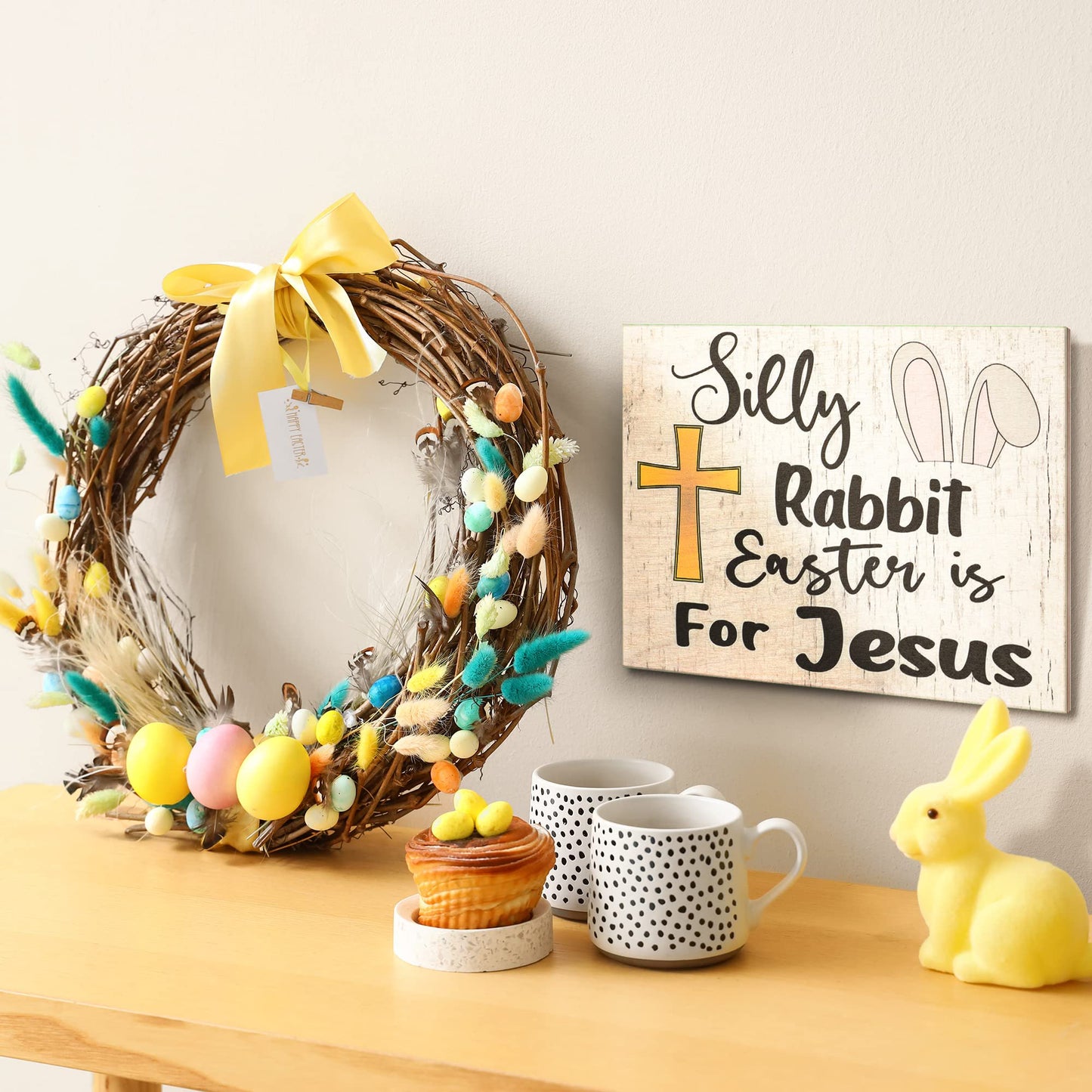 JennyGems Easter Decorations for the Home, Easter Sign, Farmhouse Easter Decor, 7.25 x 6 Wooden Sign, Made in USA