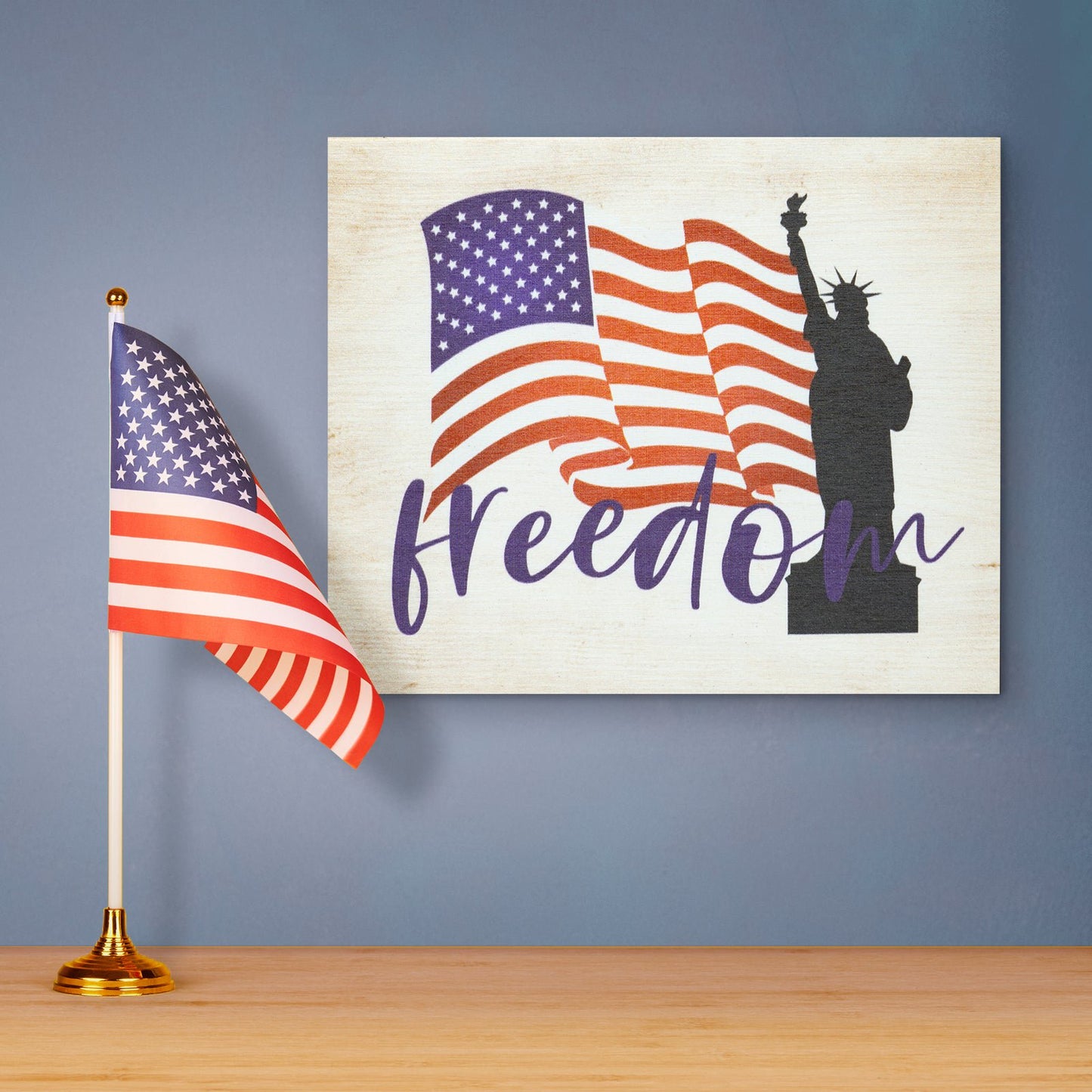 JennyGems Patriotic Decor, Freedom American Flag Sign, 4th of July, Memorial Day