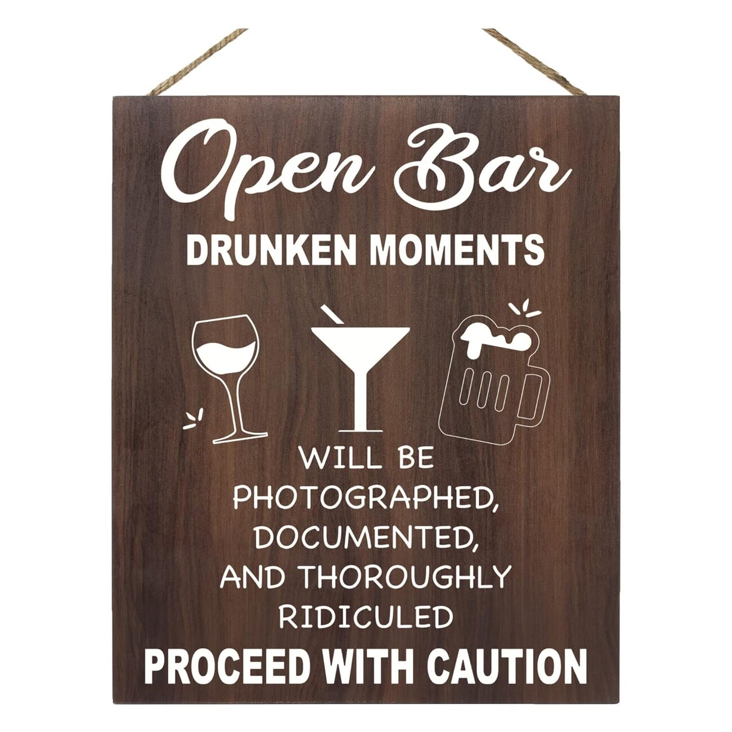 Open Bar Sign – Funny Wedding & Event Decor, Wood Bar Sign, 9x11 Inch