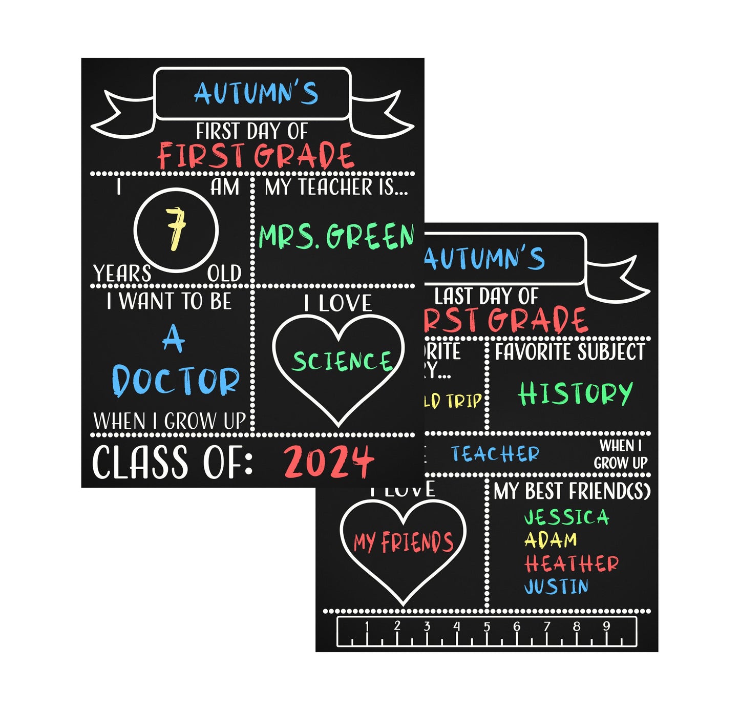 First Day Last Day School Chalkboard, Reversible