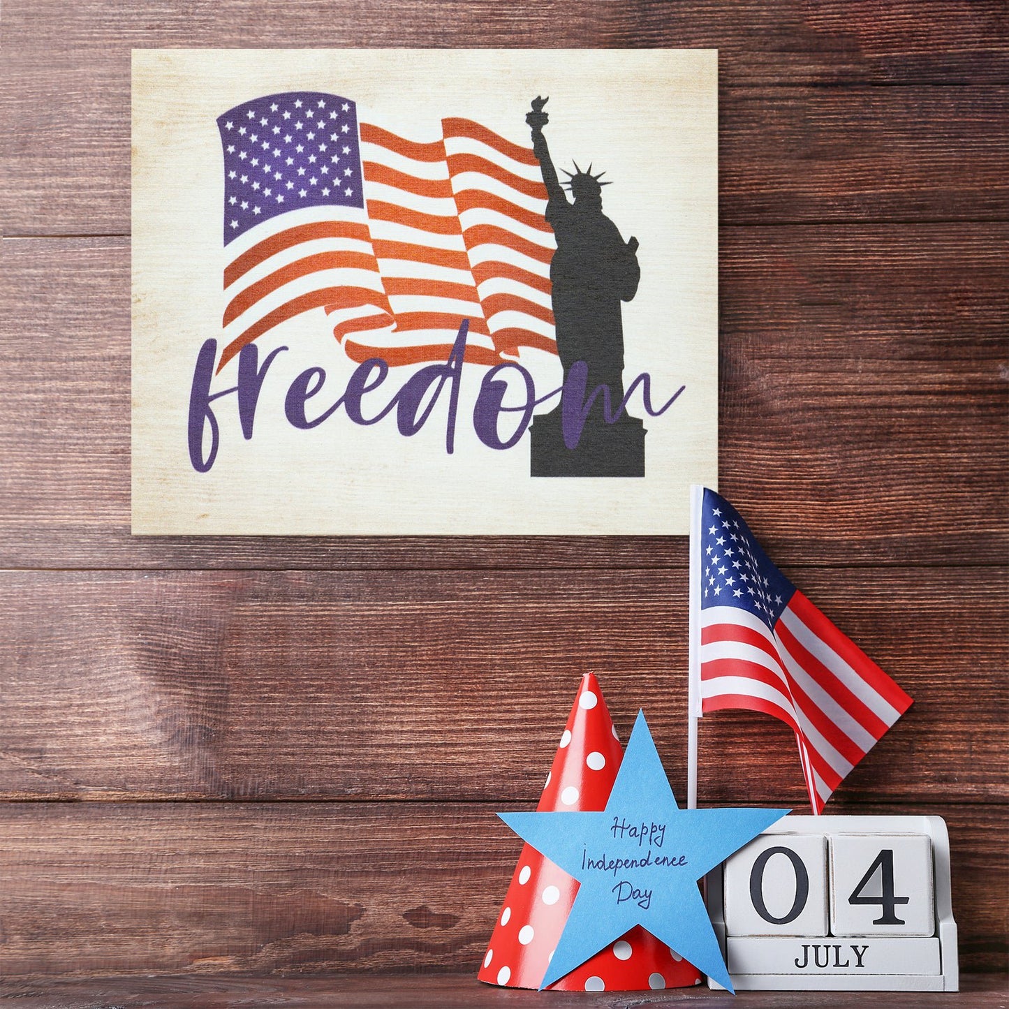 JennyGems Patriotic Decor, Freedom American Flag Sign, 4th of July, Memorial Day