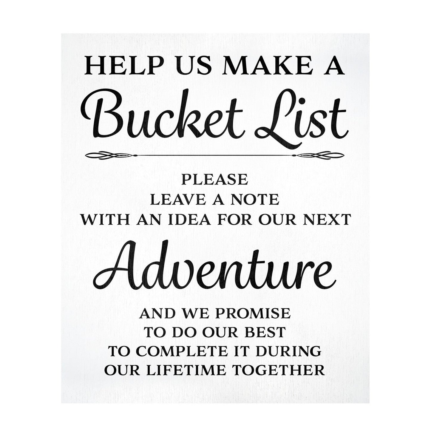 Bucket List Sign, Wedding Reception Decor, White